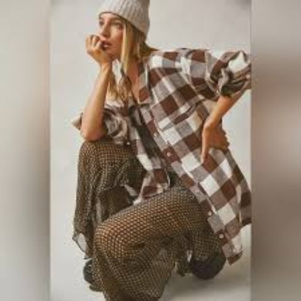 Free People We the Free So Long Summer Plaid Top XS NWT Chocolate Brown